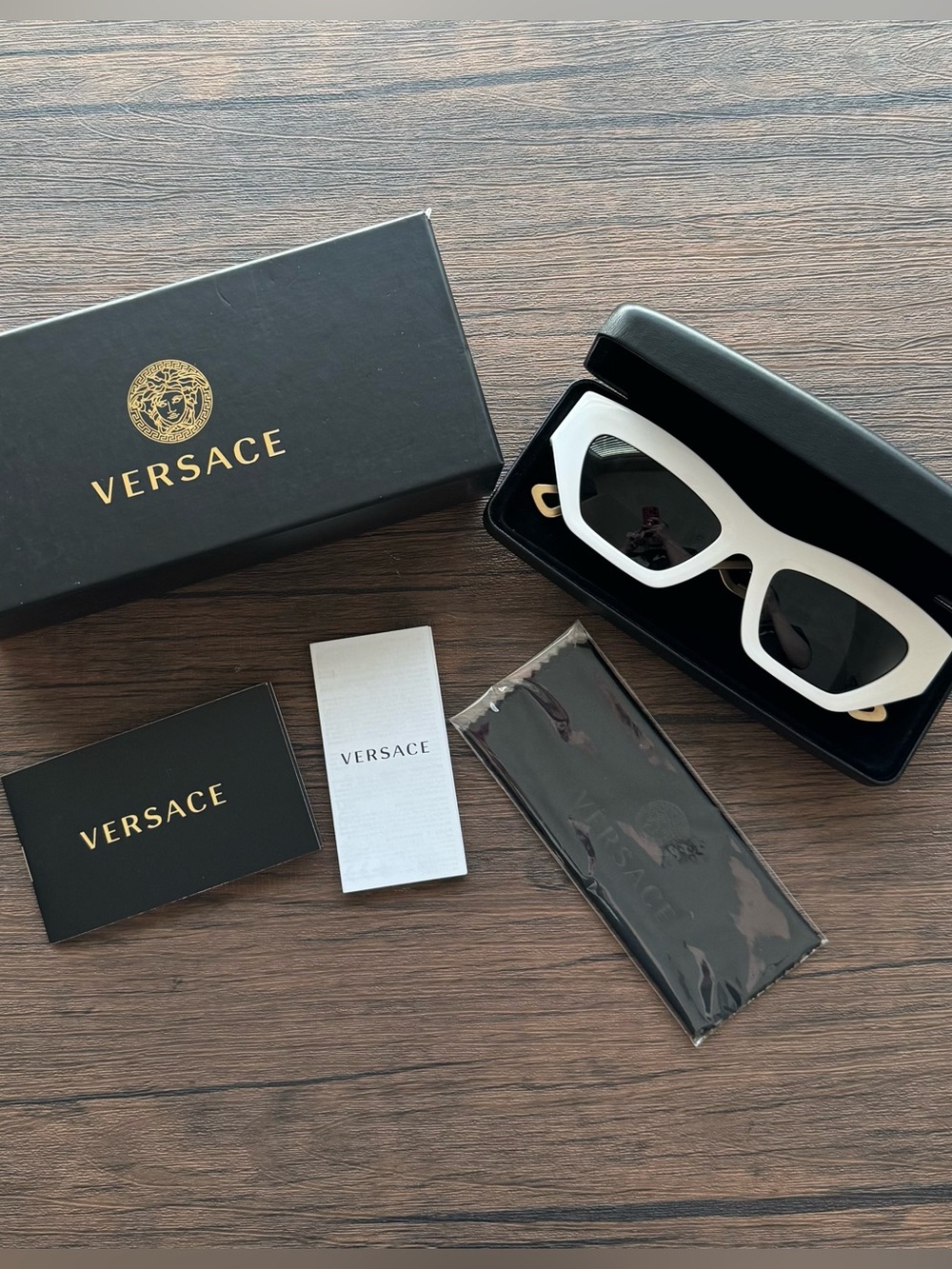 NEW VERSACE Logo Cat Eye Sunglasses in White
